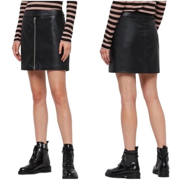 All Saints Lena Faux Leather Mini Front Zip Black Moto Skirt Size 2 NWT Defects - Picture 7 of 15